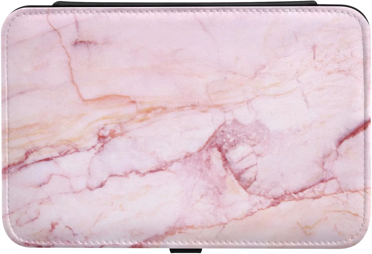 Pink Marble Stone Texture Rip Pattern Pink Abstract Paint Travel Jewelry Box, PU Leather Small Jewelry Organizer for Women, Black Storage Holder Boxes for Earrings, Rings, Necklaces