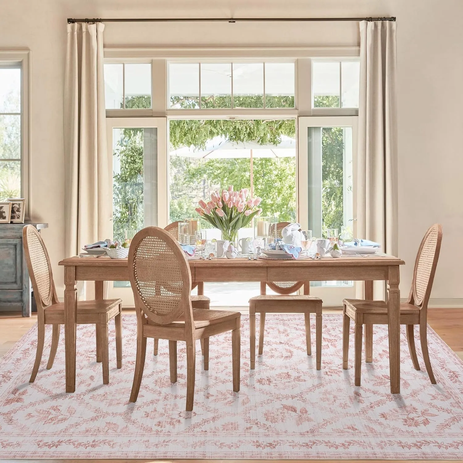 Pink Rugs for Bedroom Women Boho Light Blush Pink Floral Area Rugs Nursery for Baby Girl, Cute Foldable Machine Washable Distressed Carpet for Living Room Bedroom Dorm Kids Playroom