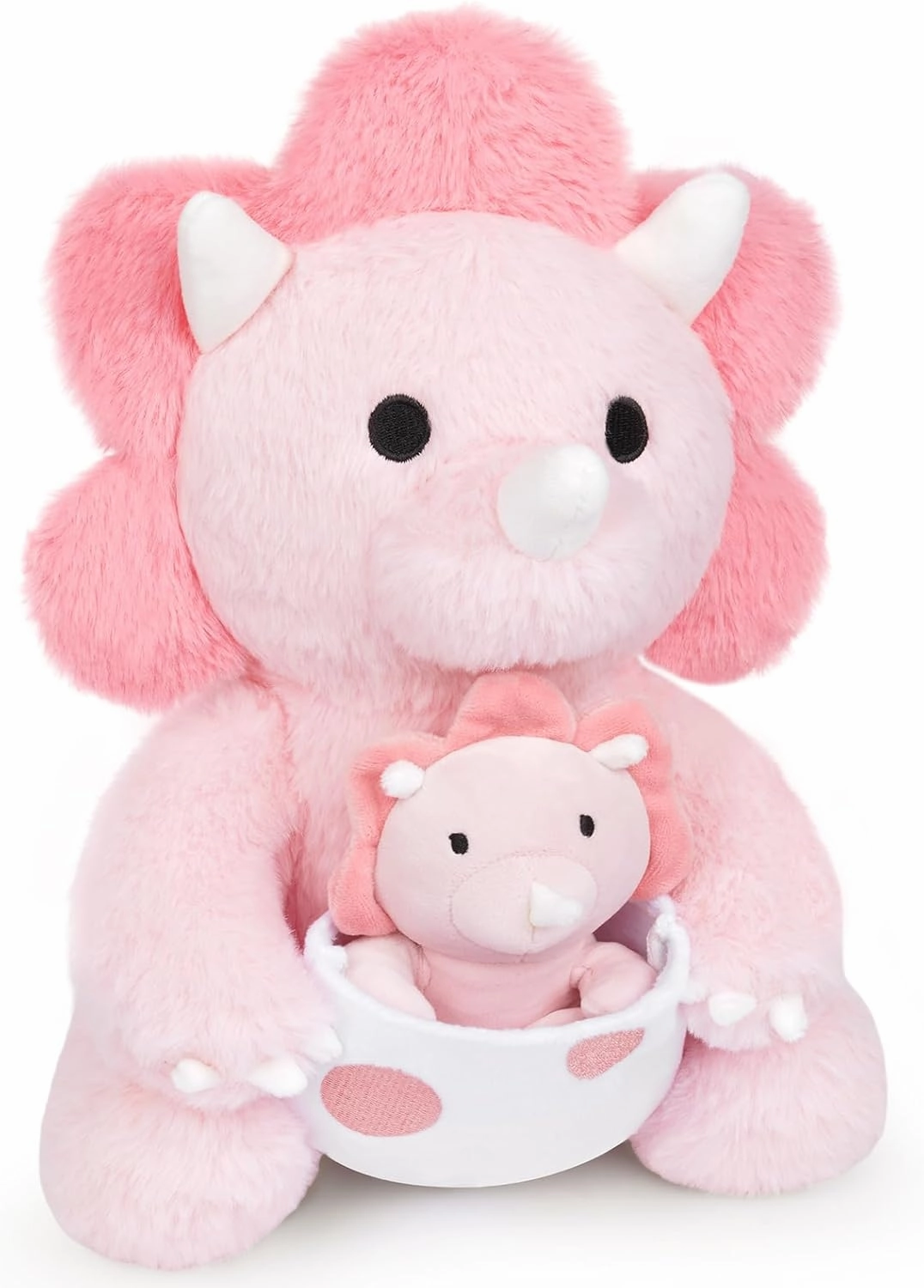 Pink Dinosaur Stuffed Animal, 11.8inch Pink Dinosaur Plush with Baby Dino for Kids, Dino Toy Kawaii Triceratops Cuddle Plush Pillow for Girls Boys, Christmas Birthday Gifts