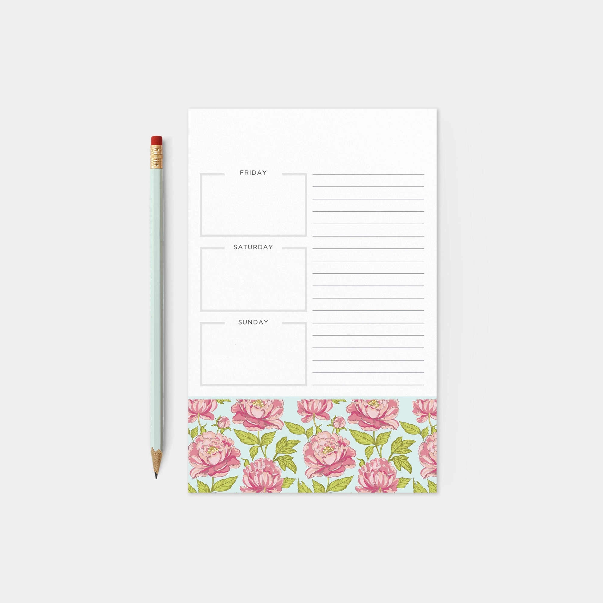 Pink Peonies Personalized Notepad (on blue)