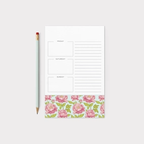 Pink Peonies Personalized Notepad (on blue)