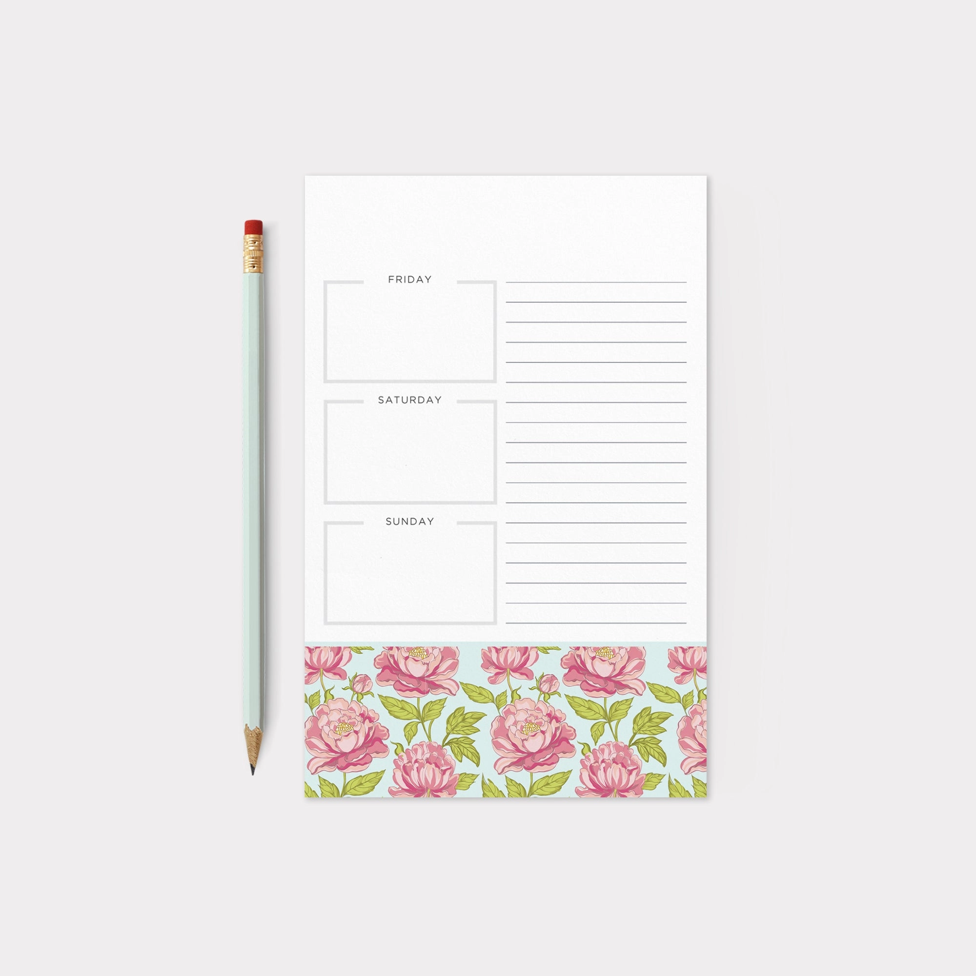 Pink Peonies Personalized Notepad (on blue)