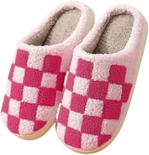 Plaid Slippers, Home Slippers for Women and Men, Fluffy Memory Foam, Indoor/Outdoor, Warm Velvet (pink, Adult, Women, 6, Numeric, US Footwear Size System, Medium)