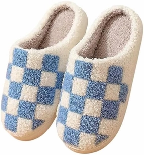 Plaid Slippers, Home Slippers for Women and Men, Fluffy Memory Foam, Indoor/Outdoor, Warm Velvet (blue, Adult, Women, 6, Numeric, US Footwear Size System, Medium)