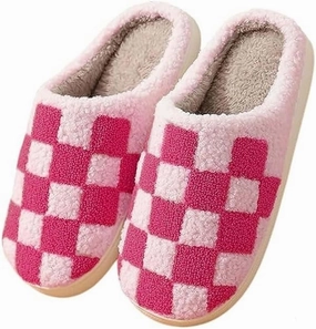 Plaid Slippers, Home Slippers for Women and Men, Fluffy Memory Foam, Indoor/Outdoor, Warm Velvet (pink, Adult, Women, 6.5, Numeric, US Footwear Size System, Medium)