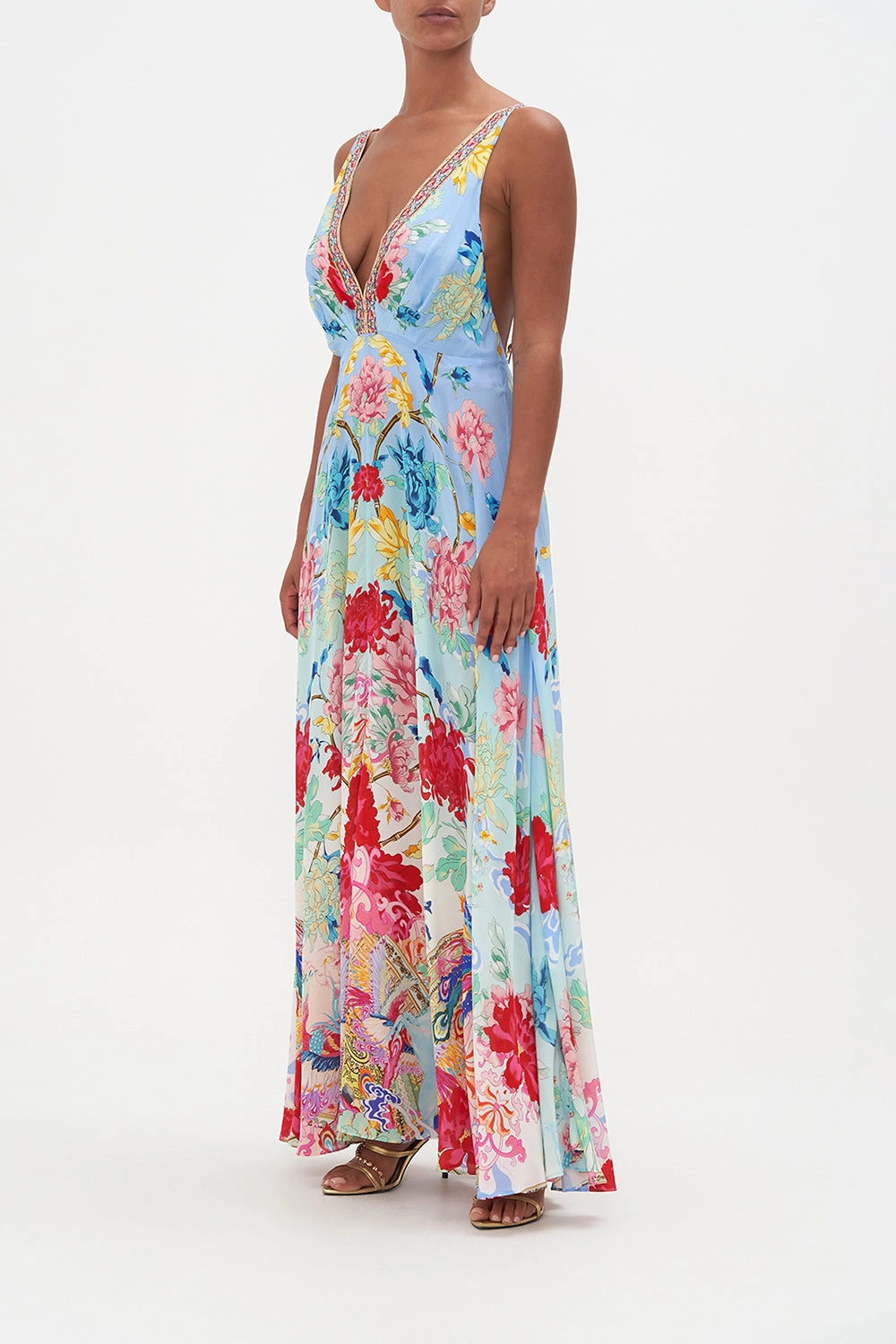 PLUNGE NECK MAXI DRESS GO STAG