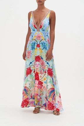 PLUNGE NECK MAXI DRESS GO STAG