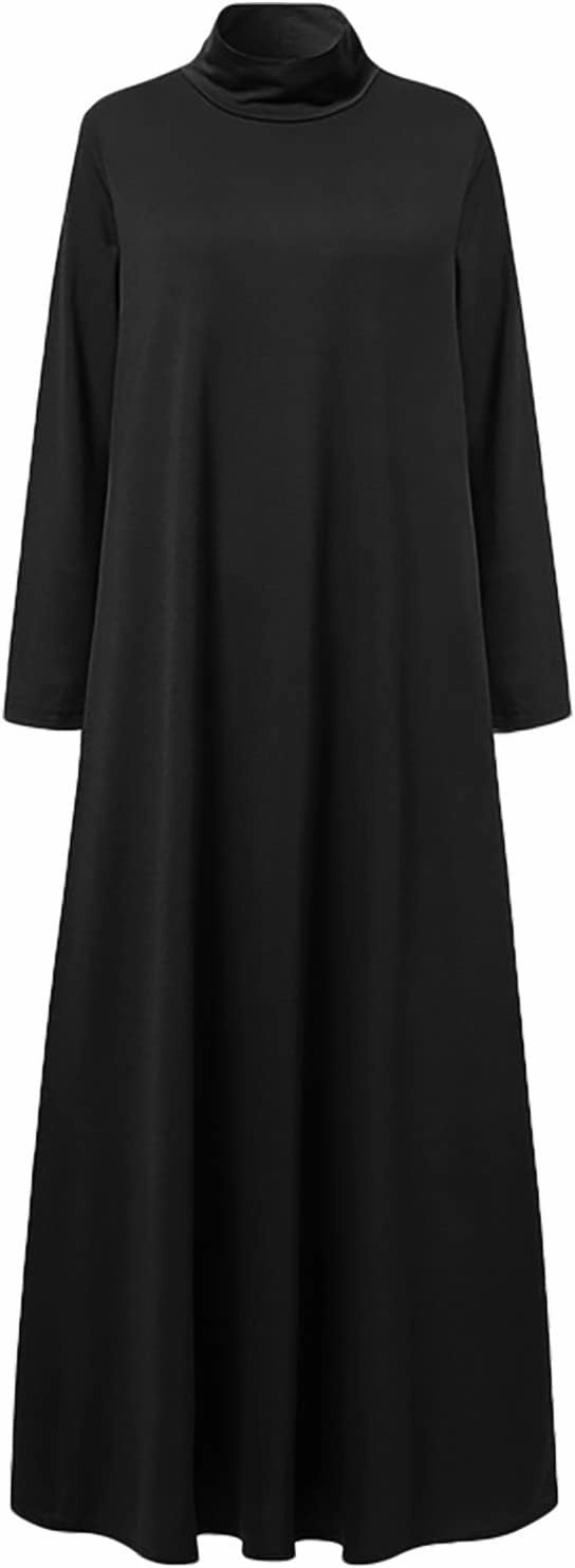 Plus Size Dresses for Women Formal Sexy Long Sleeve High Neck Ruffle Swing Maxi Dress Casual Solid Fall Winter Dress