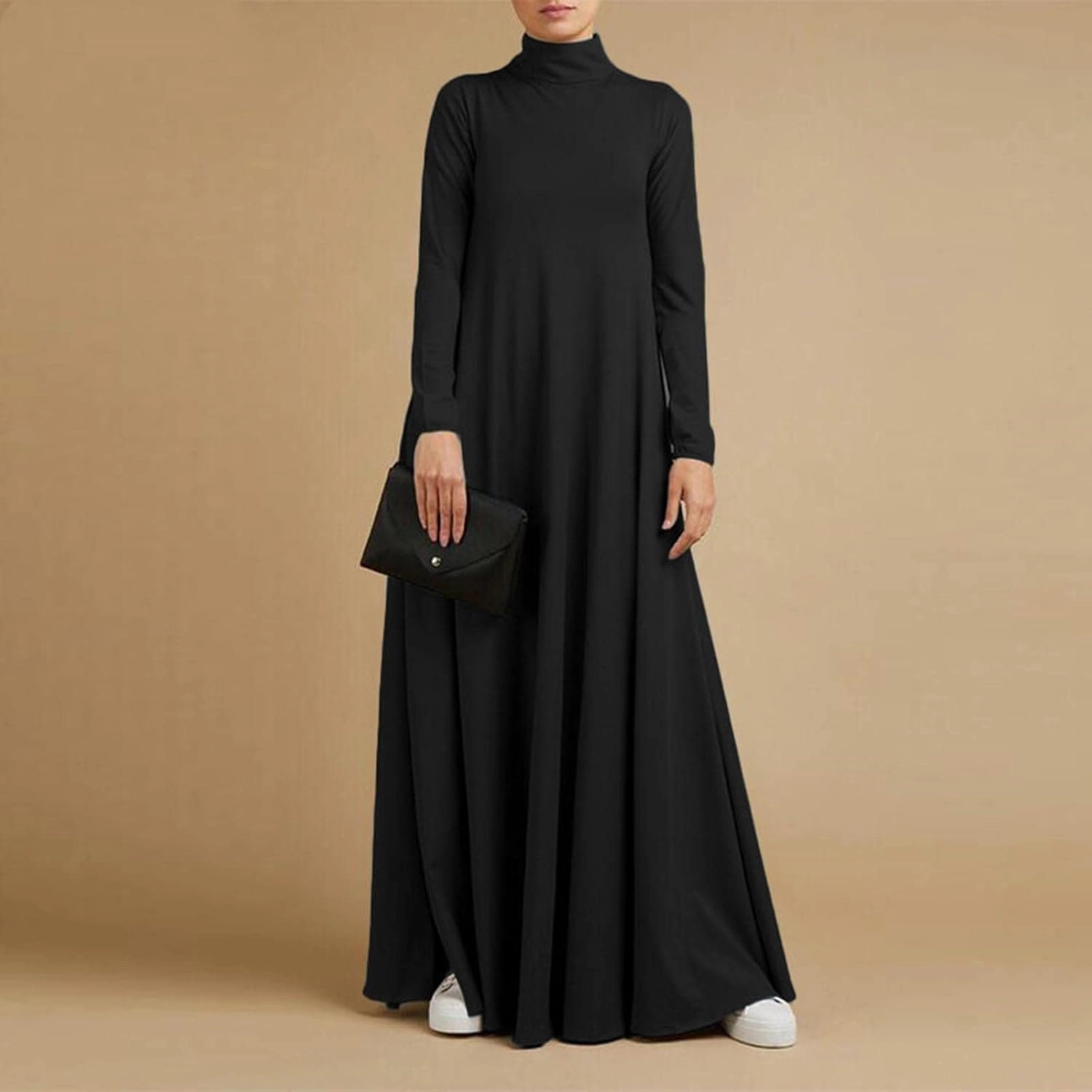 Plus Size Dresses for Women Formal Sexy Long Sleeve High Neck Ruffle Swing Maxi Dress Casual Solid Fall Winter Dress