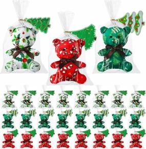 Poen 27 Pack Christmas Mini Plush Bears with Tree Cards Set - Red, Green, White Stuffed Animals for Classroom, School Kids Exchange, Prize Gifts, Religious Toy for Xmas Party Favors