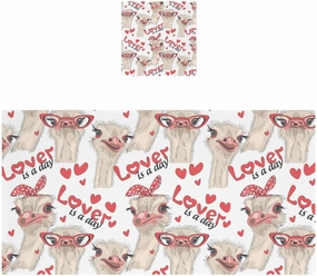 Poeticcity Ostriches with Red Glasses Hairpins Lover is a Day Letterings 2 PCs Soft Pure Cotton Towel Set for Bathroom, 1 Skin Friendly Bath Towel 27x54 in, 1 Absorbent Hand Towel Wash Cloth 12x12 in