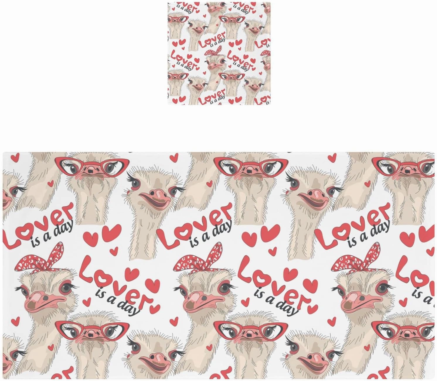 Poeticcity Ostriches with Red Glasses Hairpins Lover is a Day Letterings 2 PCs Soft Pure Cotton Towel Set for Bathroom, 1 Skin Friendly Bath Towel 27x54 in, 1 Absorbent Hand Towel Wash Cloth 12x12 in