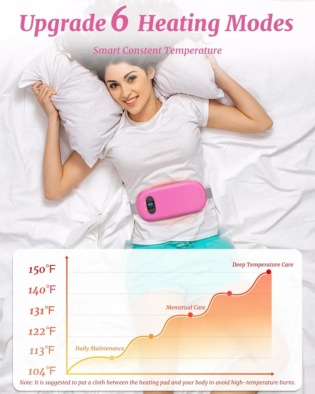 Portable Heating Pad for Cramps, Upgrade Cordless Electric Period Fast Heating Pad for Back Pain Relief Menstrual Belt 6 Heat 6 Massage Modes Gifts for Women Girls Her Girlfriend Rose Pink