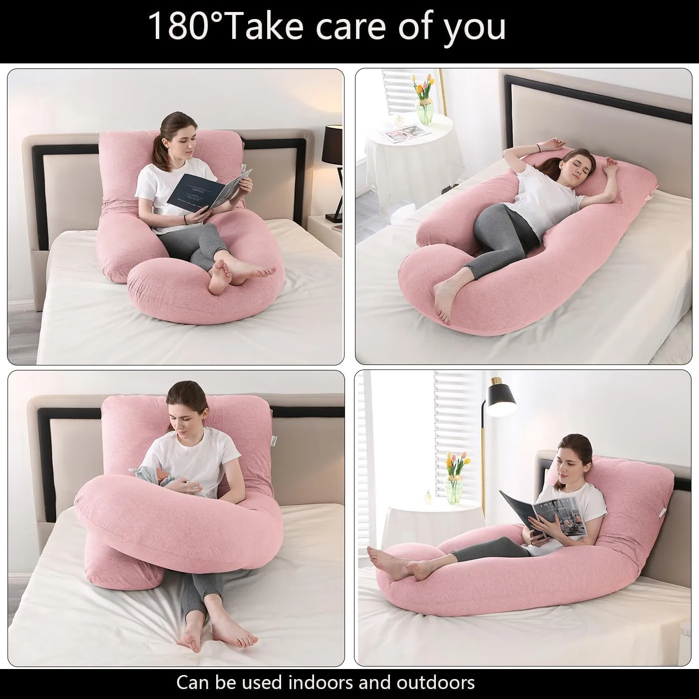 Pregnancy Pillow J-Shaped Full Body Pillow, 59 inch Cool Fabric Easy to Remove and Wash, Support Pregnant Women's Backs Legs and HIPS, Improve Sleep,Pregnancy Pillow for Women ，Pink