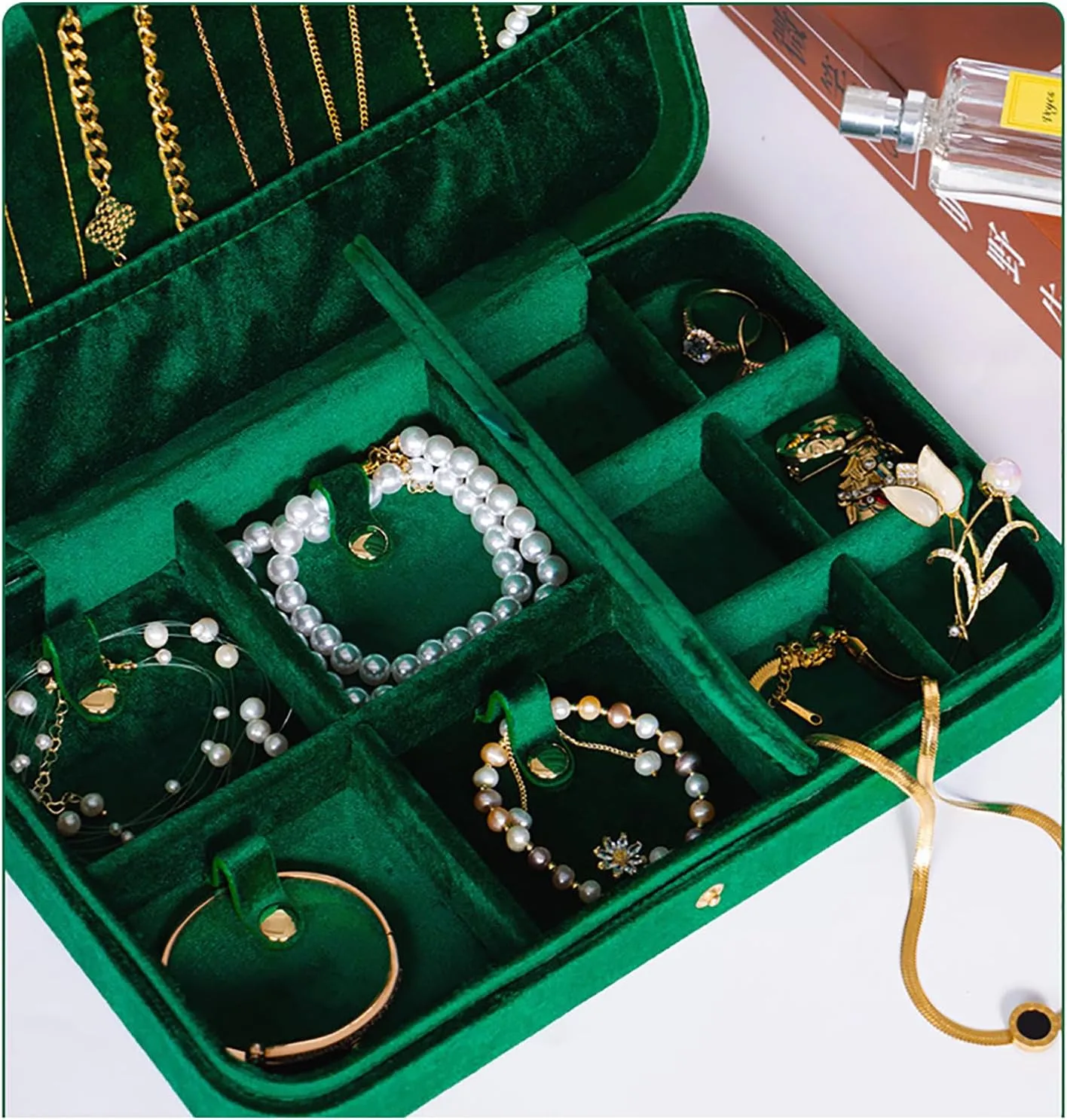 Premium Velvet Jewelry Box, Travel Jewelry Organizer with Hidden Compartments, Jewelry Storage Box, Jewelry Stand Organizer for Earrings, Necklaces, Bracelets, Rings ,Milk coffee,25.5*16.5*5.3