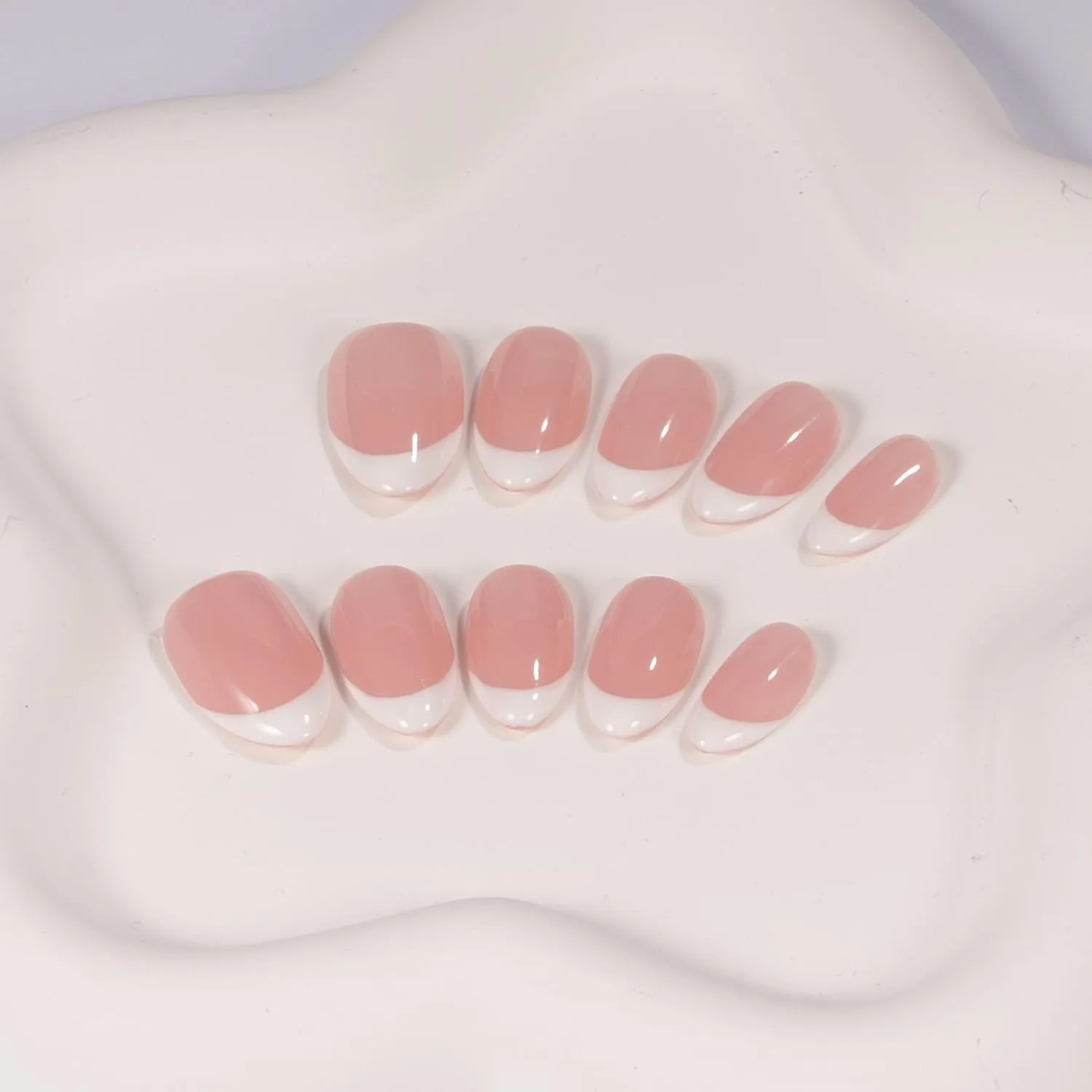 Press on Nails Short French Almond - Koroole French Tip Press on Nails, Short Almond French Pink Nails Press Ons - Midnight Velvet