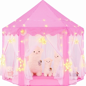 Princess Tent with Large Star Lights, Princess Tent for Girls Age 4-7, Kids Play Tent for Girls Indoor, Princess Castle Playhouse Tent for Toddlers, Pink Princess Toy Tent 55x53 inch