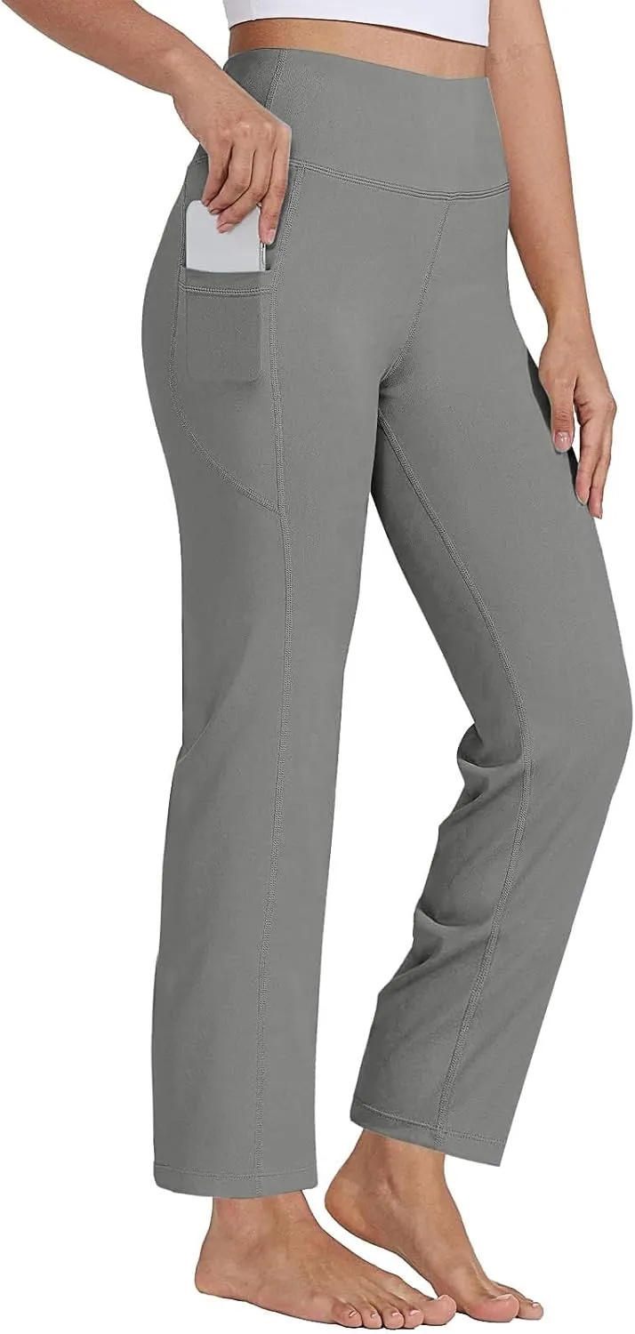 Pull on Yoga Pants for Women Athletic Workout Gym Pants Casual Loose Fit Wide Leg Lounge Pants Trousers with Pockets