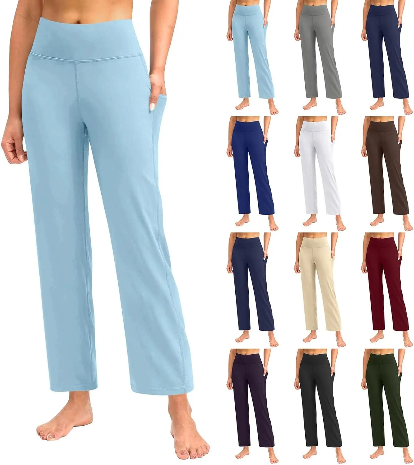 Pull on Yoga Pants for Women Athletic Workout Gym Pants Casual Loose Fit Wide Leg Lounge Pants Trousers with Pockets