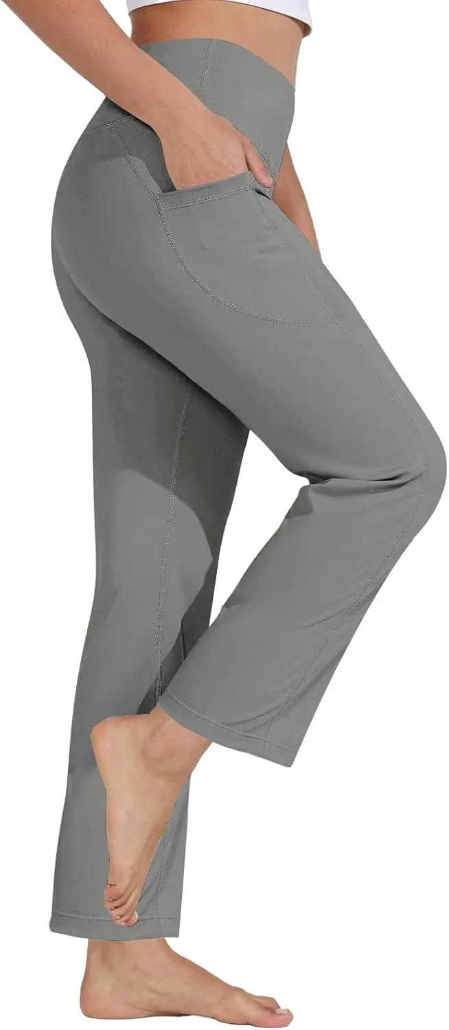 Pull on Yoga Pants for Women Athletic Workout Gym Pants Casual Loose Fit Wide Leg Lounge Pants Trousers with Pockets