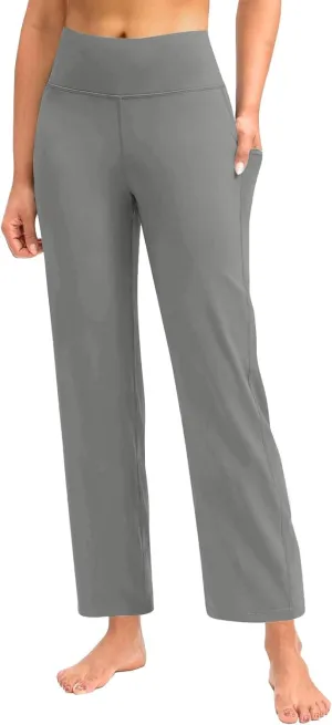 Pull on Yoga Pants for Women Athletic Workout Gym Pants Casual Loose Fit Wide Leg Lounge Pants Trousers with Pockets
