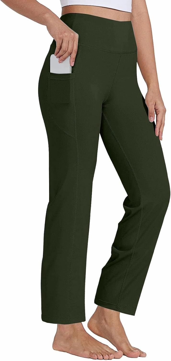 Pull on Yoga Pants for Women Athletic Workout Gym Pants Casual Loose Fit Wide Leg Lounge Pants Trousers with Pockets