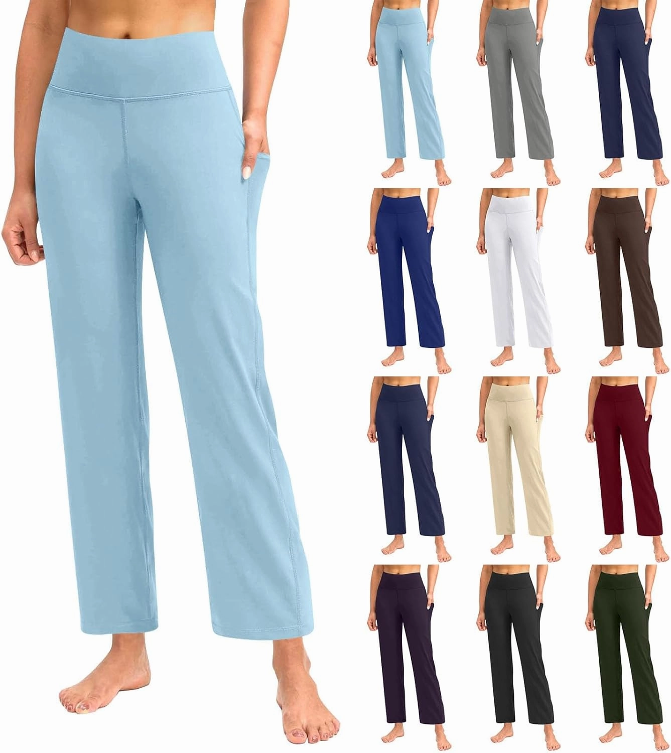 Pull on Yoga Pants for Women Athletic Workout Gym Pants Casual Loose Fit Wide Leg Lounge Pants Trousers with Pockets
