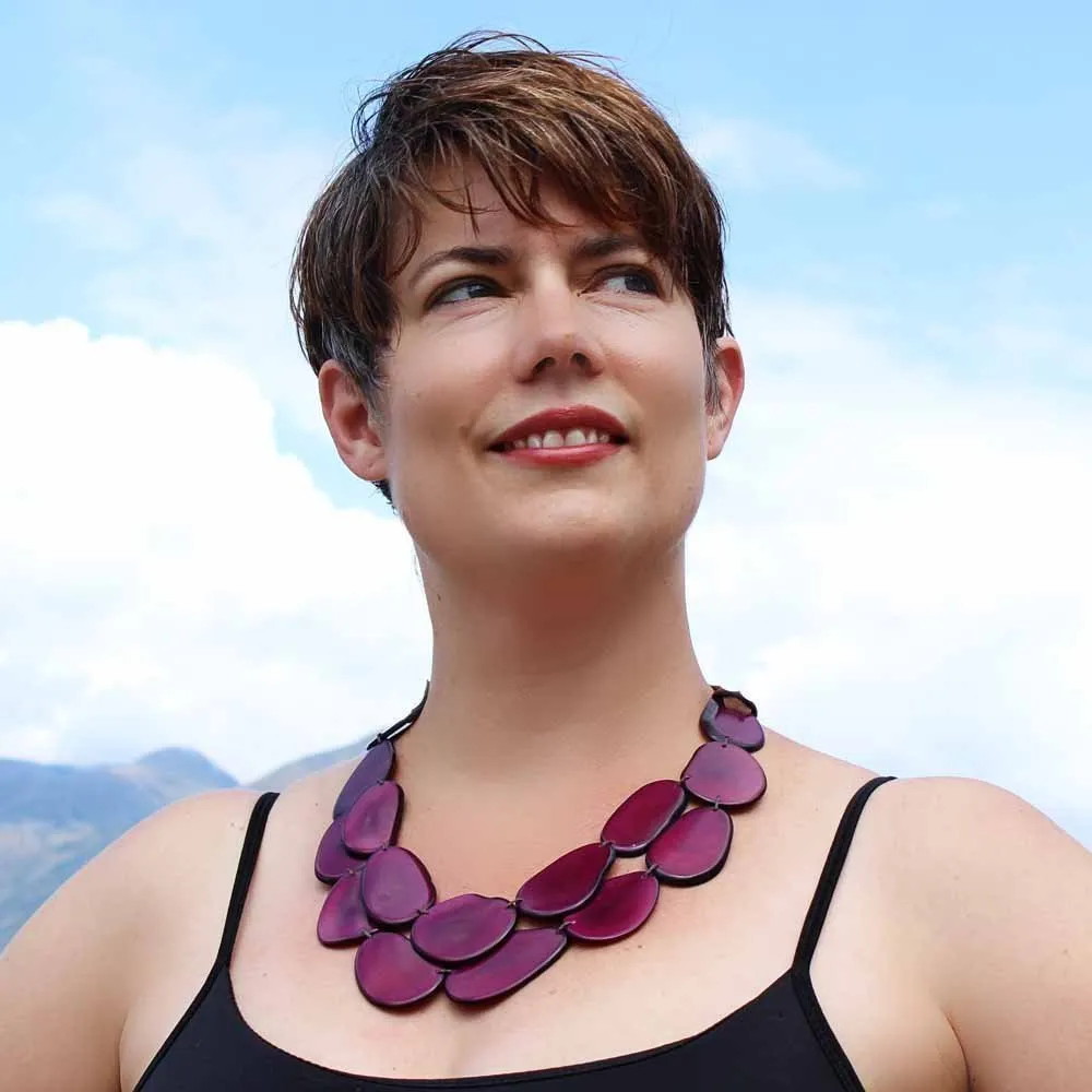 Purple Statement Necklace Beaded with Tagua Nut, Bold Chunky Bib Style, Eco Fair Trade Jewelry for Women