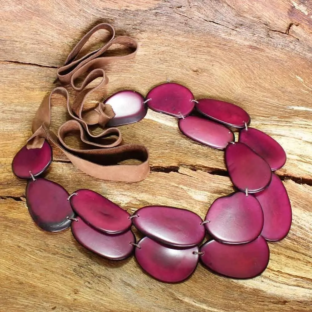 Purple Statement Necklace Beaded with Tagua Nut, Bold Chunky Bib Style, Eco Fair Trade Jewelry for Women