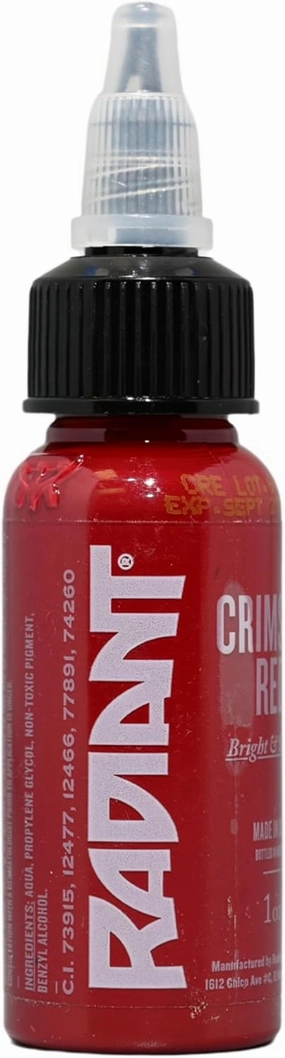 Radiant Colors - Tattoo Ink Crimson Red Color Tattooing and Shading Real Human Skin 1oz Bottle