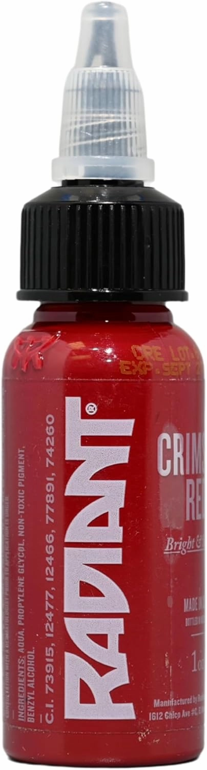Radiant Colors - Tattoo Ink Crimson Red Color Tattooing and Shading Real Human Skin 1oz Bottle