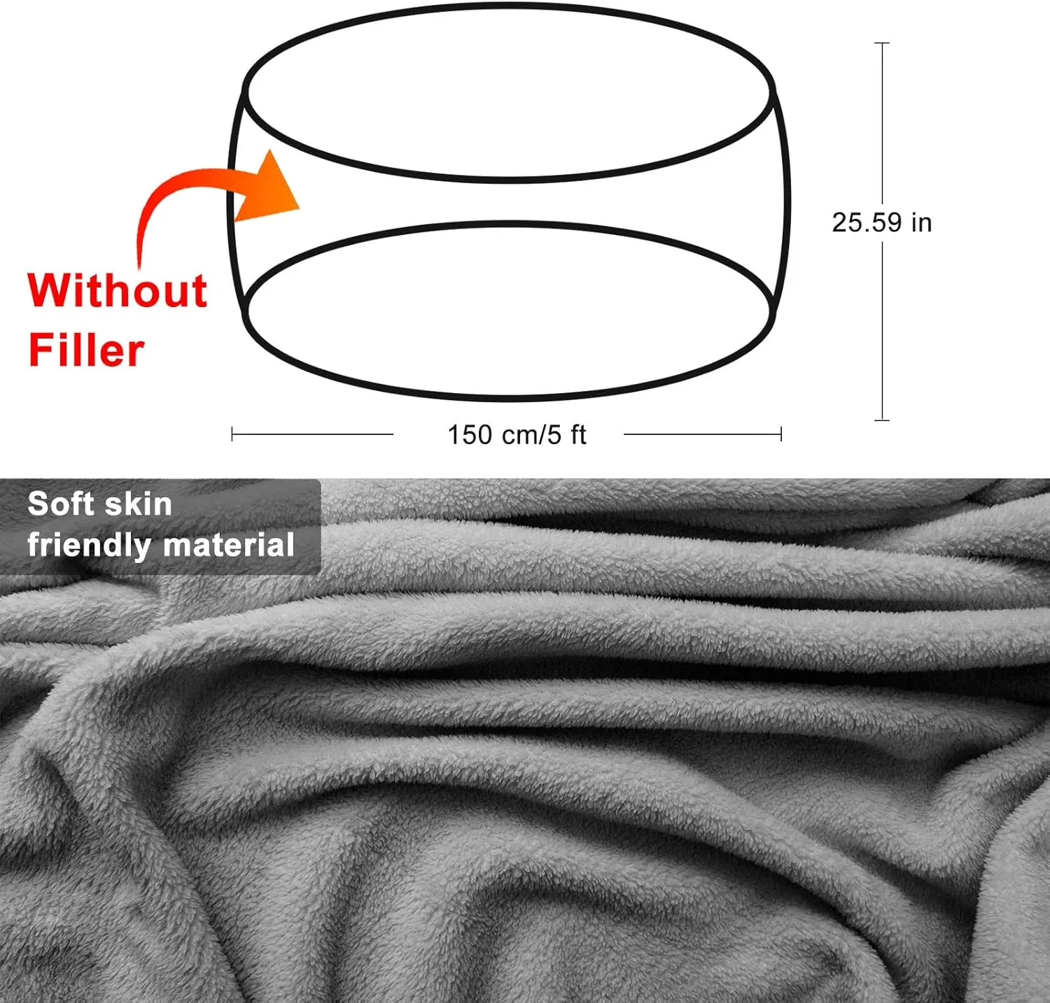 RAINBEAN Bean Bag Chair Cover(it was only a Cover, not a Full Bean Bag) Chair Cushion, Big Round Soft Fluffy PV Velvet Sofa Bed Cover, Living Room Furniture, Lazy Sofa Bed Cover,5ft red