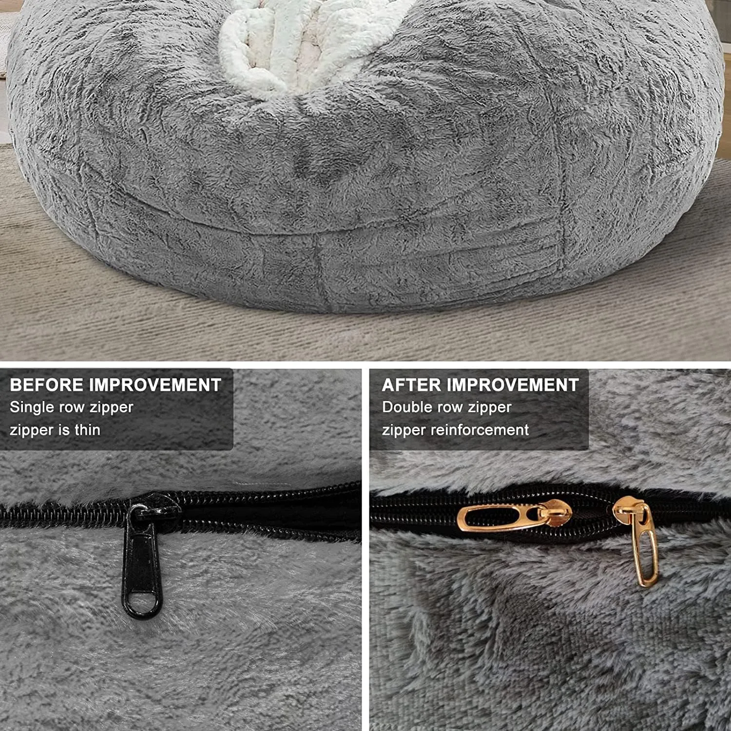 RAINBEAN Bean Bag Chair Cover(it was only a Cover, not a Full Bean Bag) Chair Cushion, Big Round Soft Fluffy PV Velvet Sofa Bed Cover, Living Room Furniture, Lazy Sofa Bed Cover,5ft red