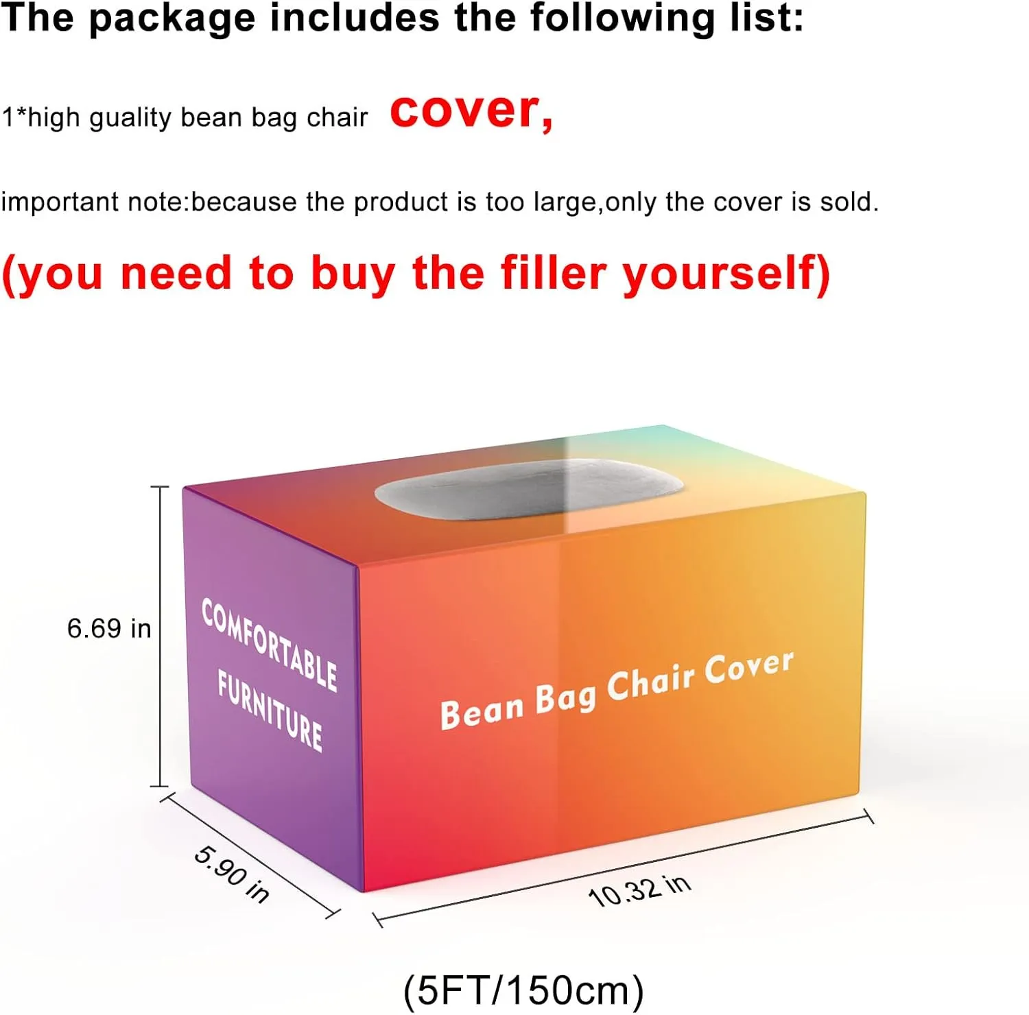 RAINBEAN Bean Bag Chair Cover(it was only a Cover, not a Full Bean Bag) Chair Cushion, Big Round Soft Fluffy PV Velvet Sofa Bed Cover, Living Room Furniture, Lazy Sofa Bed Cover,5ft red