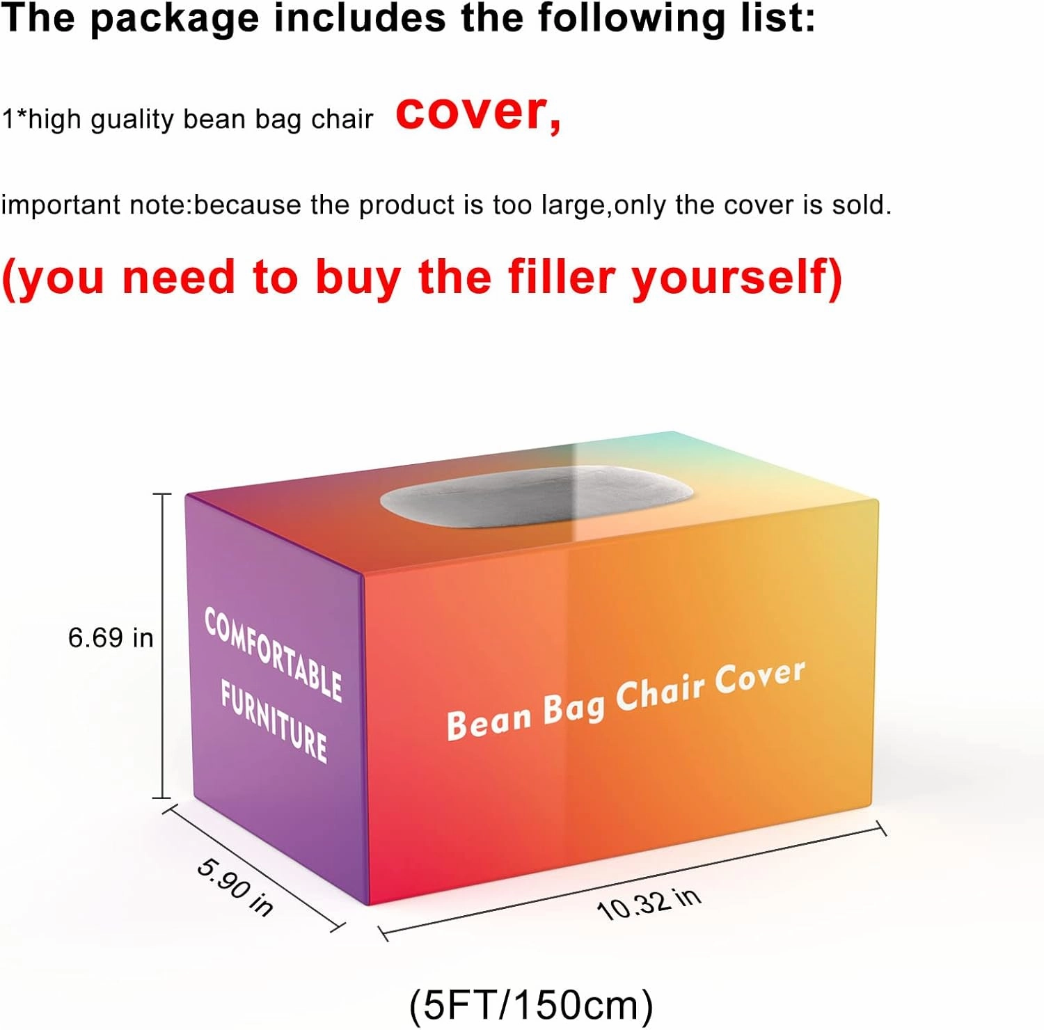 RAINBEAN Bean Bag Chair Cover(it was only a Cover, not a Full Bean Bag) Chair Cushion, Big Round Soft Fluffy PV Velvet Sofa Bed Cover, Living Room Furniture, Lazy Sofa Bed Cover,5ft red