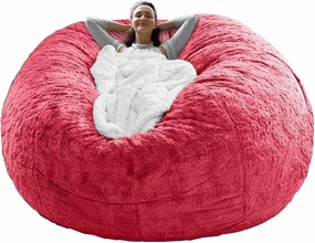 RAINBEAN Bean Bag Chair Cover(it was only a Cover, not a Full Bean Bag) Chair Cushion, Big Round Soft Fluffy PV Velvet Sofa Bed Cover, Living Room Furniture, Lazy Sofa Bed Cover,5ft red