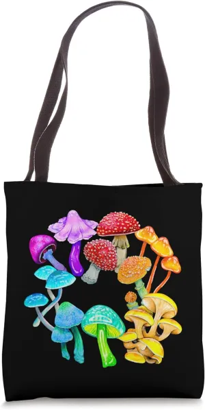 Rainbow Mushroom Aesthetic Fungi Color Wheel Tote Bag