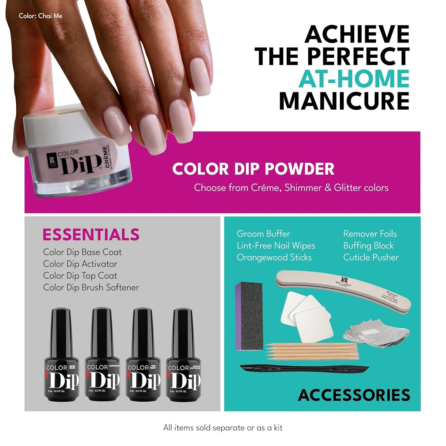 RC Red Carpet Manicure Color Dip Bundle Noir – Vibrant Color Dipping Powder Set, 0.3 oz Each – Easy to Use, No UV/LED Needed, Salon Quality Nails at Home, 6pcs.
