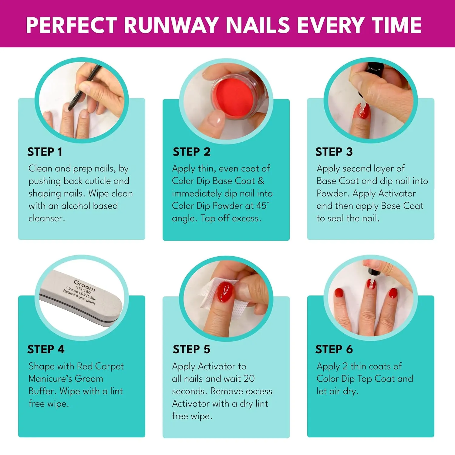 RC Red Carpet Manicure Color Dip Bundle Noir – Vibrant Color Dipping Powder Set, 0.3 oz Each – Easy to Use, No UV/LED Needed, Salon Quality Nails at Home, 6pcs.