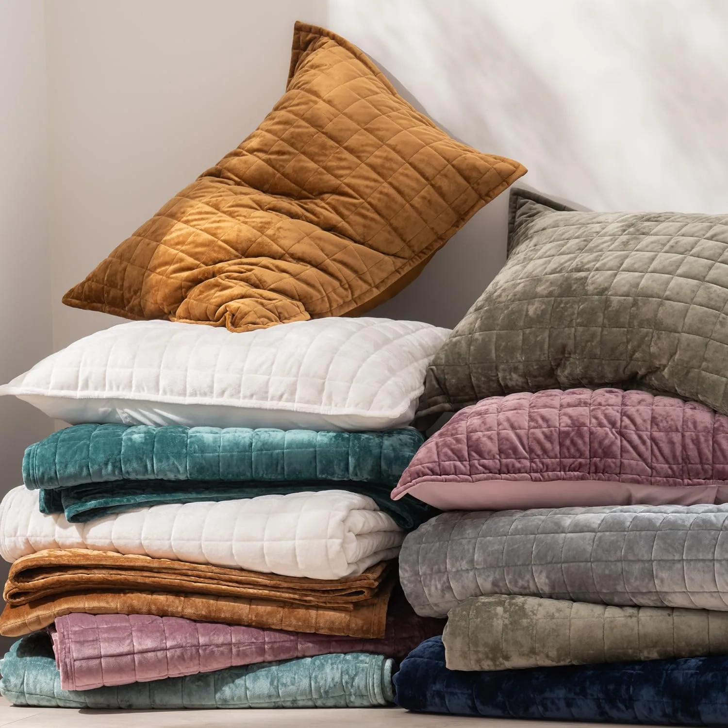 RECYCO Luxury Velvet Quilt Set King Size, Lightweight Velvet Comforter Set, Oversized Bedspread Coverlet Quilted Bedding Set, with 2 Matching Pillow Shams, for All Season, Dusty Mauve Pink