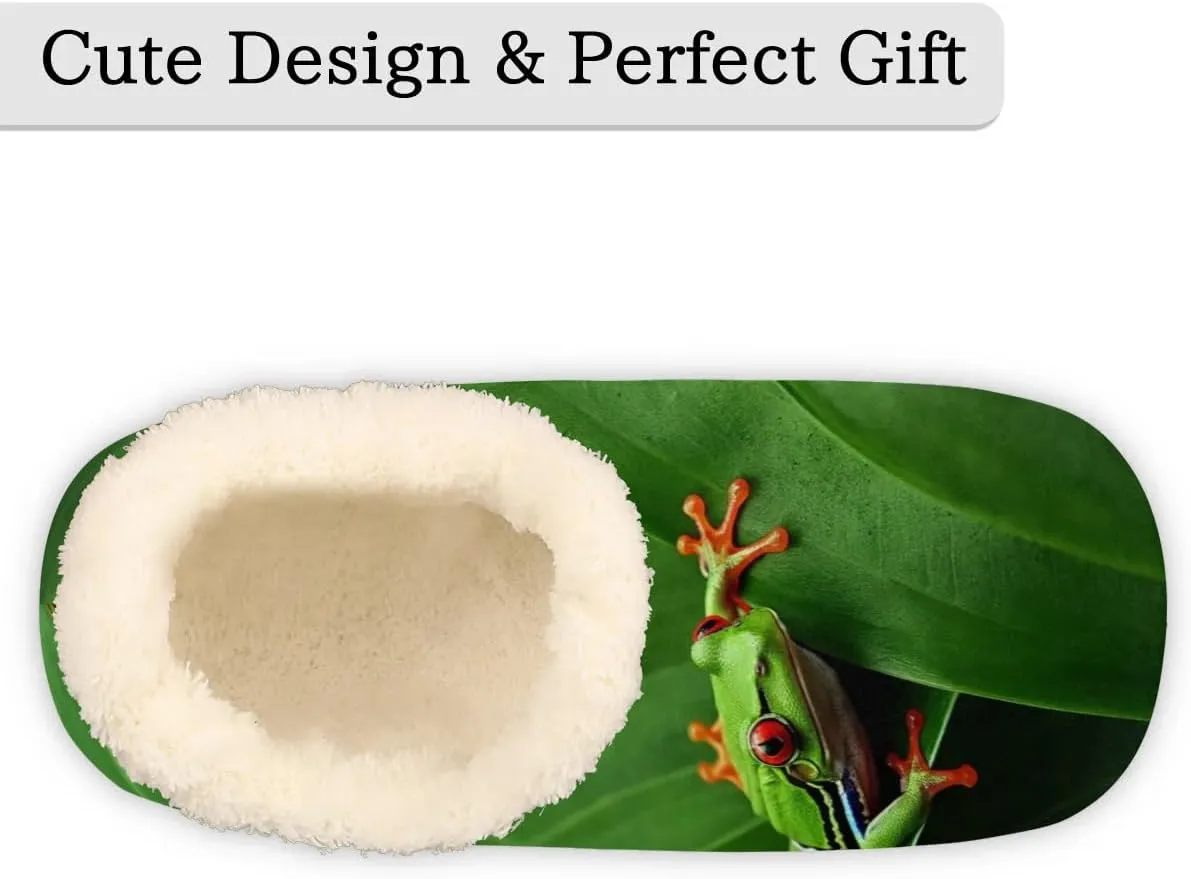 Red Eyed Frog House Slippers for Women Men, Tree Frog Jungle Leaf Fuzzy Soft Cozy Non Slip Slipper Socks
