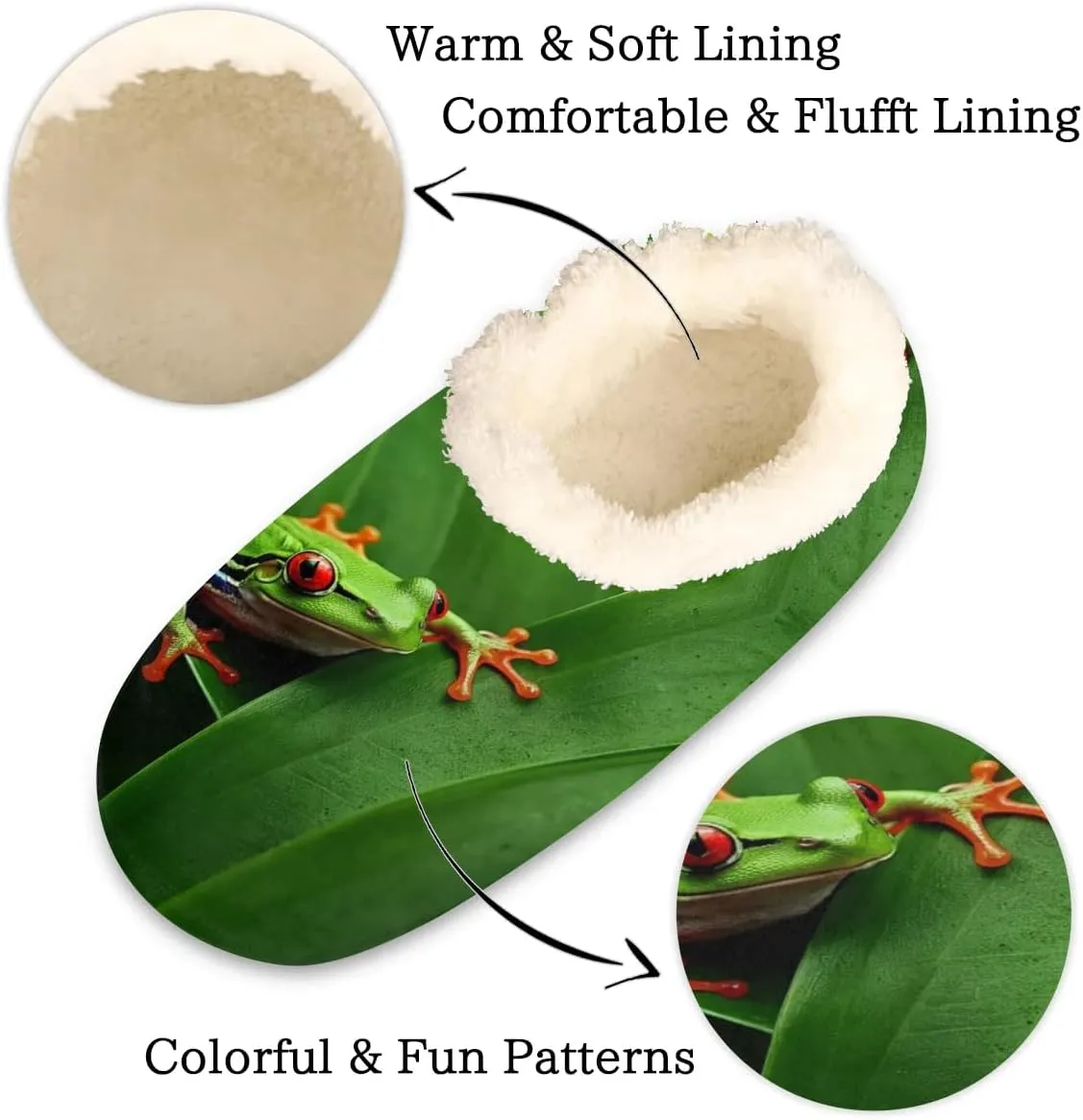 Red Eyed Frog House Slippers for Women Men, Tree Frog Jungle Leaf Fuzzy Soft Cozy Non Slip Slipper Socks