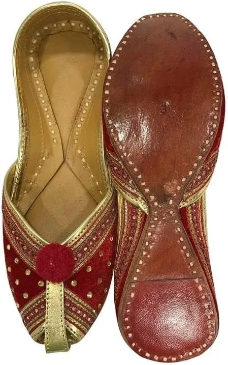 Red Ladies Khussa Juti Wedding Mojari for Women's Indian Shoes Handmade Flats Ethnic Punjabi Jooti