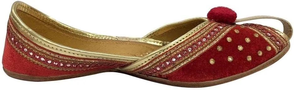 Red Ladies Khussa Juti Wedding Mojari for Women's Indian Shoes Handmade Flats Ethnic Punjabi Jooti
