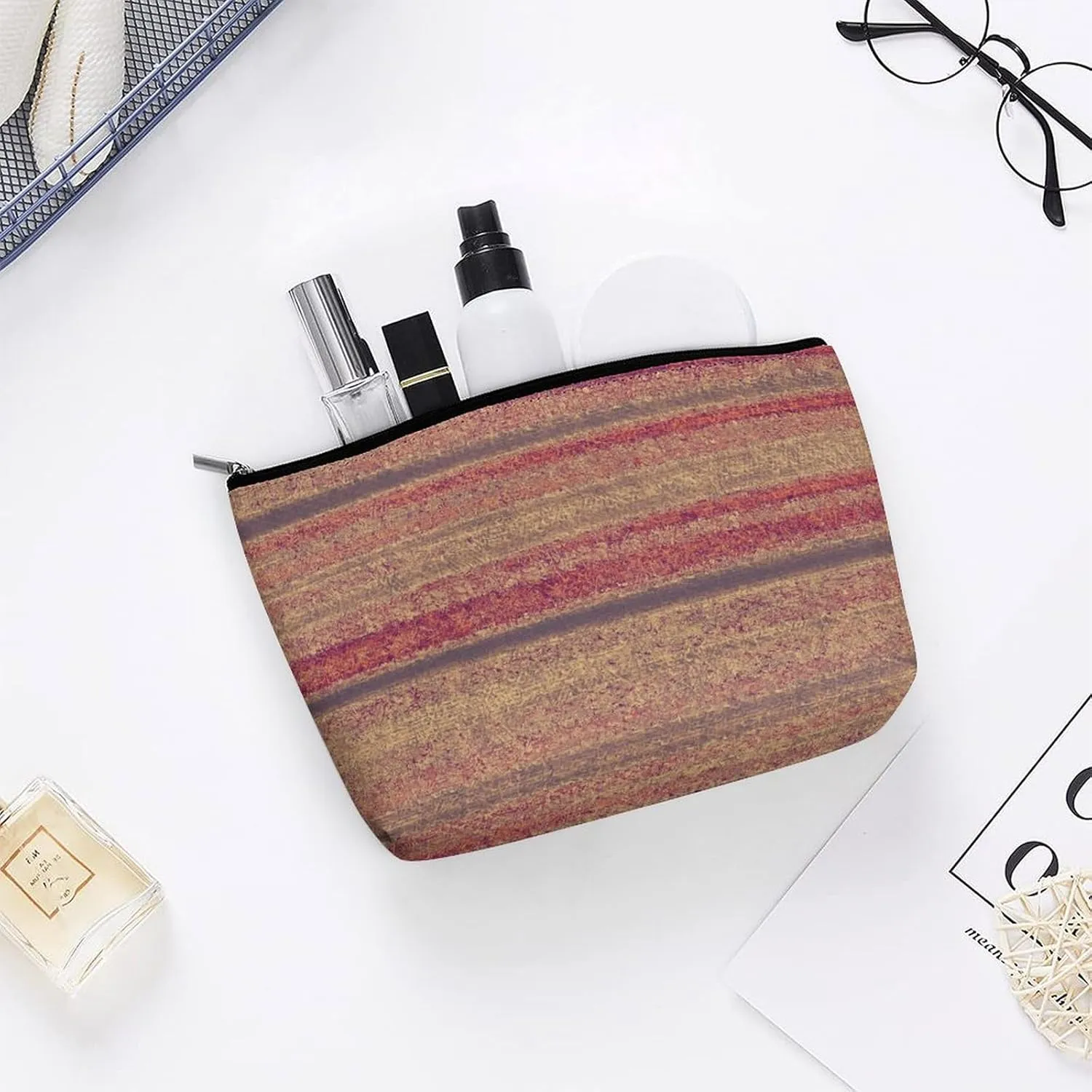 Red Large Makeup Bag, Vintage Classic Red Cosmetic Bag,Travel Makeup Bag,Leather Makeup Pouch, Cosmetic Travel tote bags,Portable travel toiletry bag