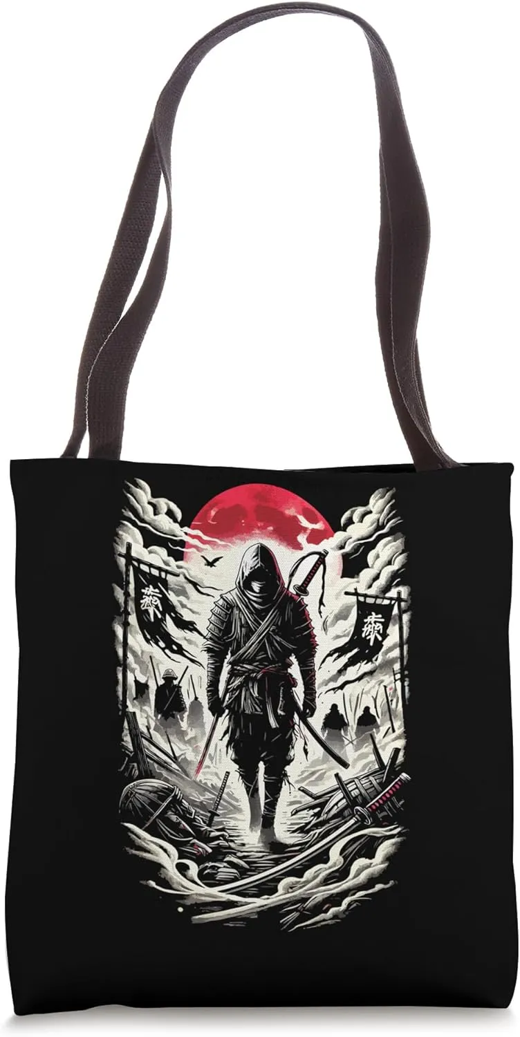 Red Moon Ninja Shinobi - Neo-Japanese Anime Noir Design Tote Bag