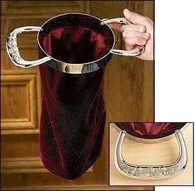 Red Velvet Silver Brass Handle Church Money Tythe Offering Bowl Passing Bag