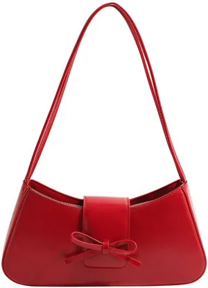 Red Y2K Shoulder Bag for Women Vegan Leather Coquette Bow Purse Hobo Handbag, Underarm Bag