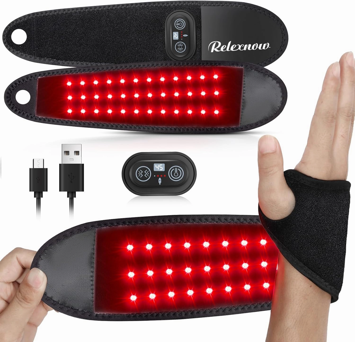 Red Light & Infrared Light for Hands Wrist，Wearable Red Light Wrist Wrap with 72 Beads for Hands for Faster Recovery & Pain Relief