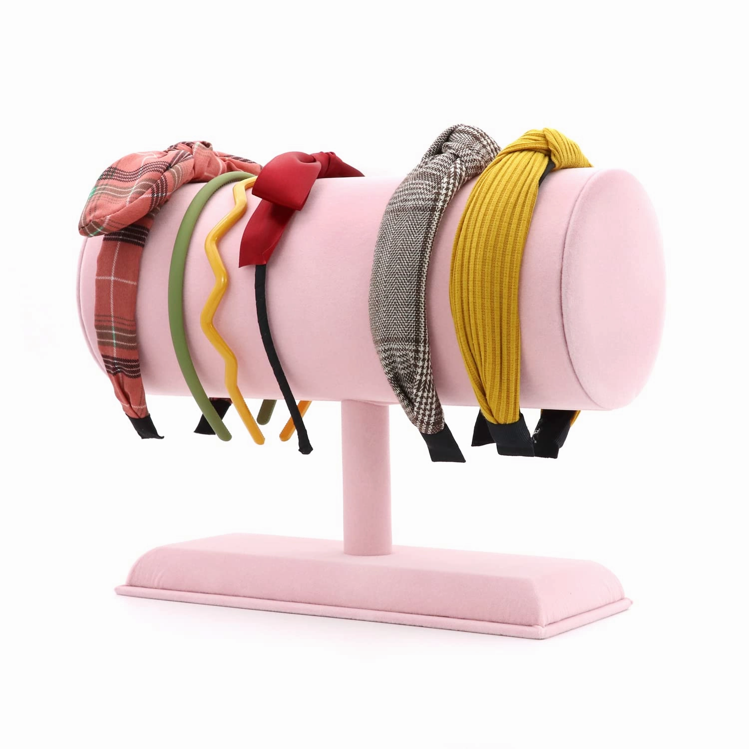 Romantic Pink Ice Velvet Headbands Display cylinder Design Headbands Holder Rack For Counter Shop (Pink)